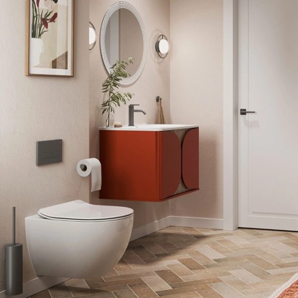 Crosswater Tambour 600mm One Drawer Wall Hung Vanity with 1TH Basin   Soft Clay - Image 2