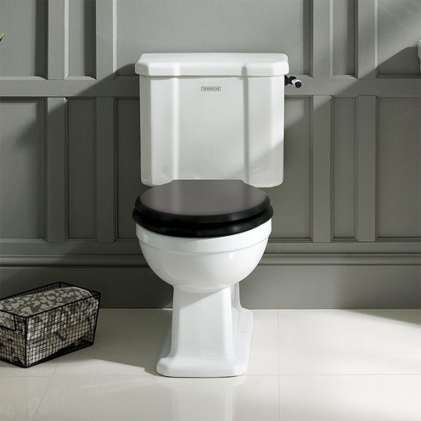 Trafalgar Close Coupled Toilet with Matt Black Flush   Excludes Seat - Image 2