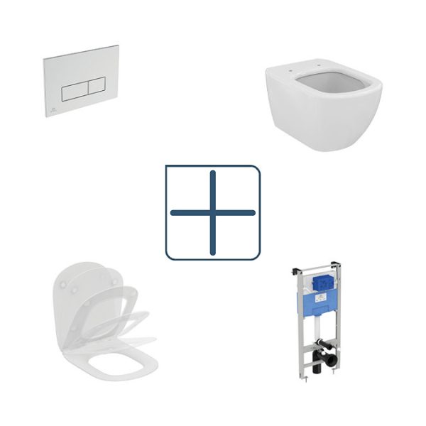 Ideal Standard Tesi AquaBlade Toilet + Concealed WC Mechanical Cistern with Wall Hung Frame (Chrome Flush Plate) - Image 10