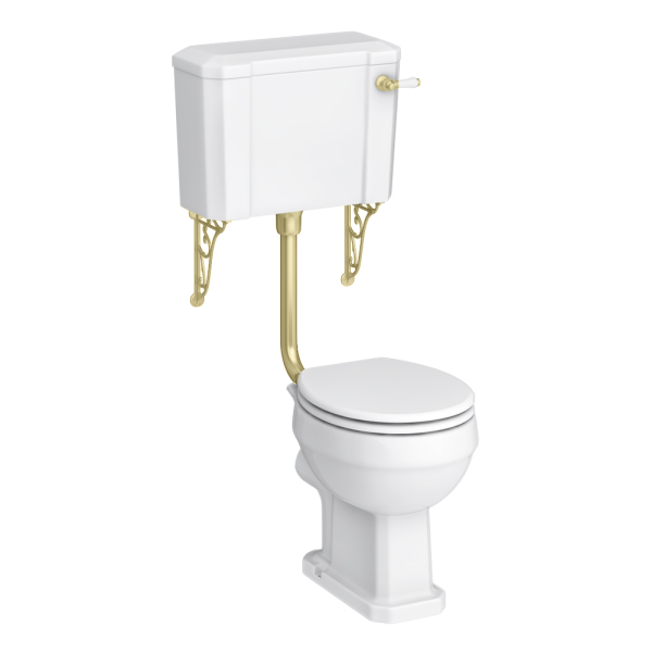 Chatsworth Traditional Low Level Toilet with Wall Brackets   Excludes Seat   Brushed Brass