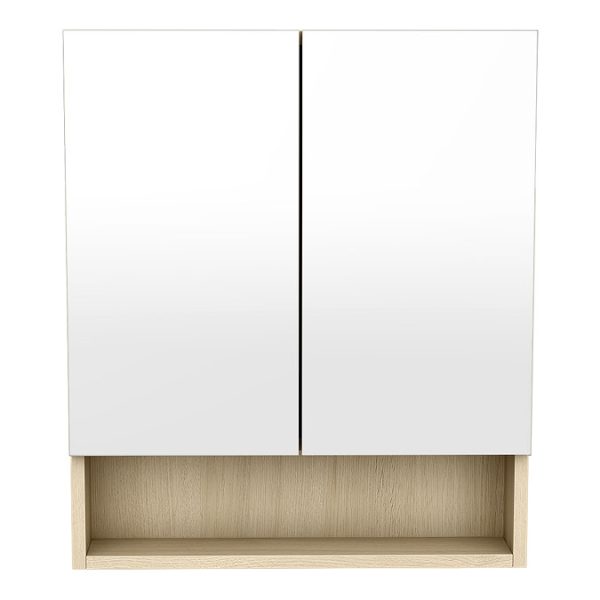 Tivoli 600 Mirrored 2 Door Cabinet with Open Shelf   Oak - Image 4