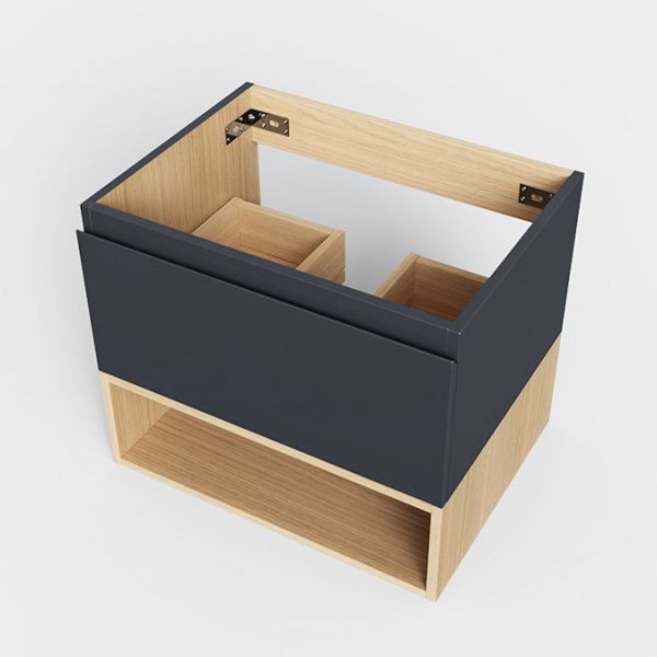 Tivoli 600 Wall Hung Vanity Unit with Open Shelf   Charcoal and Oak - Image 5
