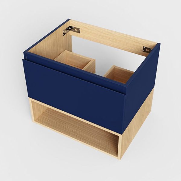 Tivoli 600 Wall Hung Vanity Unit with Open Shelf   Ink Blue and Oak - Image 4