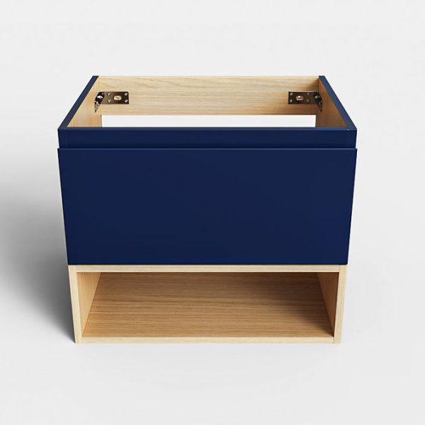 Tivoli 600 Wall Hung Vanity Unit with Open Shelf   Ink Blue and Oak - Image 5