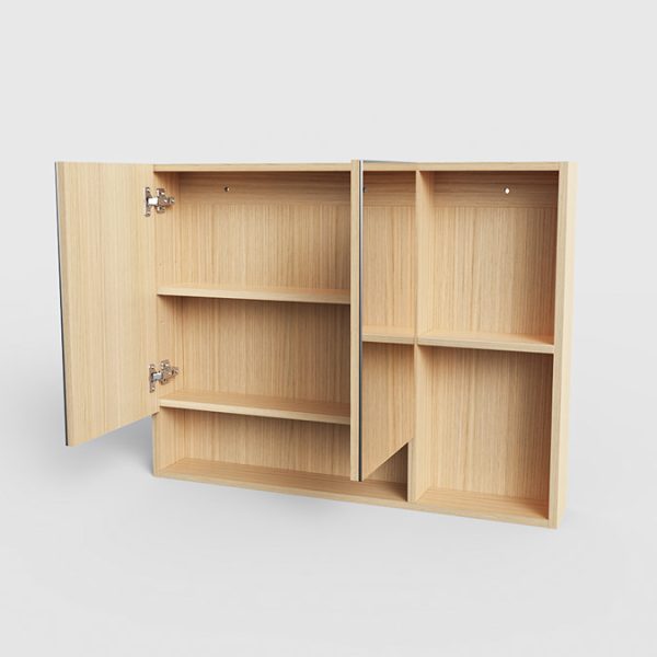 Tivoli 900 Mirrored 2 Door Cabinet with Open Shelving   Oak - Image 3