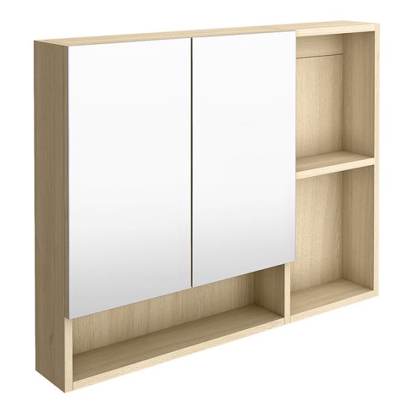 Tivoli 900 Mirrored 2 Door Cabinet with Open Shelving   Oak - Image 2