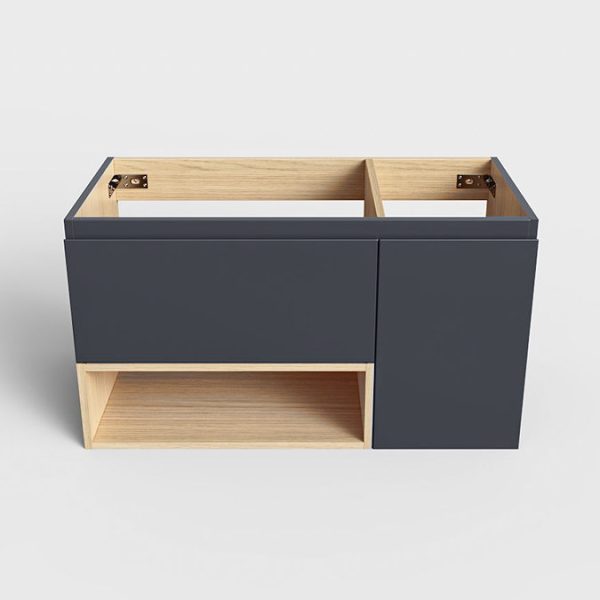 Tivoli 900 Wall Hung Vanity Unit with Open Shelf   Charcoal and Oak - Image 6