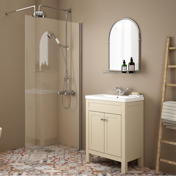 Chatsworth Traditional 700 x 490mm Arched Mirror with Glass Shelf   Chrome - Image 4