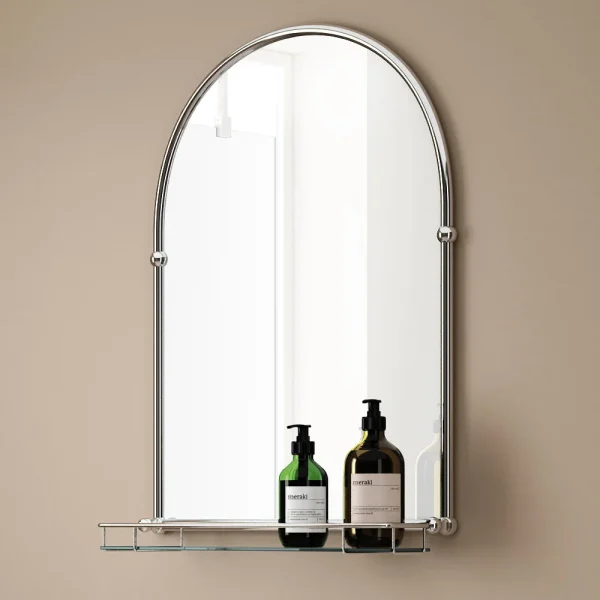 Chatsworth Traditional 700 x 490mm Arched Mirror with Glass Shelf   Chrome