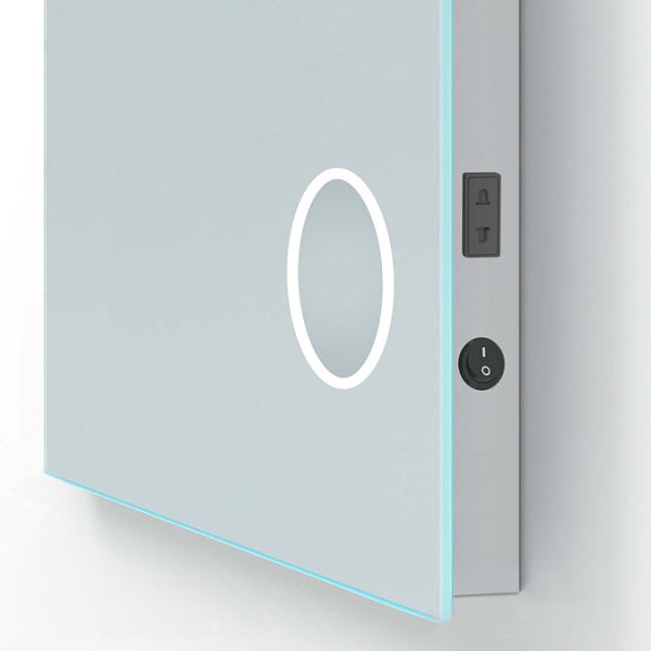 Toronto 700x500mm LED Mirror with Magnifier, Anti Fog Demist & Shaving Socket - Image 3