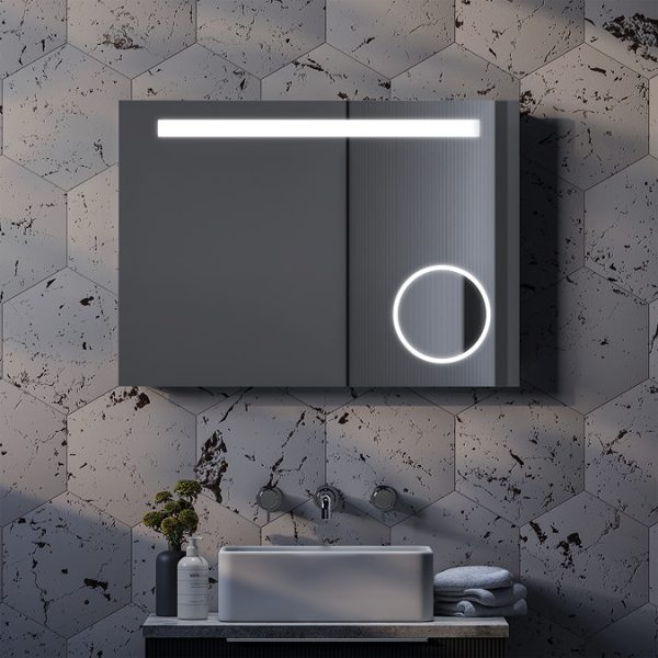 Toronto 700x500mm LED Mirror with Magnifier, Anti Fog Demist & Shaving Socket - Image 2