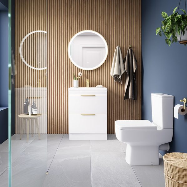 AquaSure Tribeca Waterproof PVC Vanity Unit Gloss White   600mm with Brushed Brass Handles - Image 2