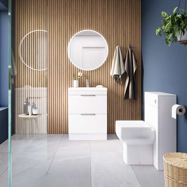 AquaSure Tribeca Waterproof PVC Vanity Unit Gloss White   600mm with Chrome Handles - Image 2
