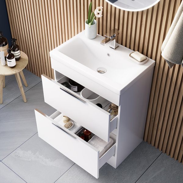 AquaSure Tribeca Waterproof PVC Vanity Unit Gloss White   600mm with Chrome Handles - Image 7