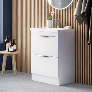 AquaSure Tribeca Waterproof PVC Vanity Unit Gloss White   600mm with Chrome Handles