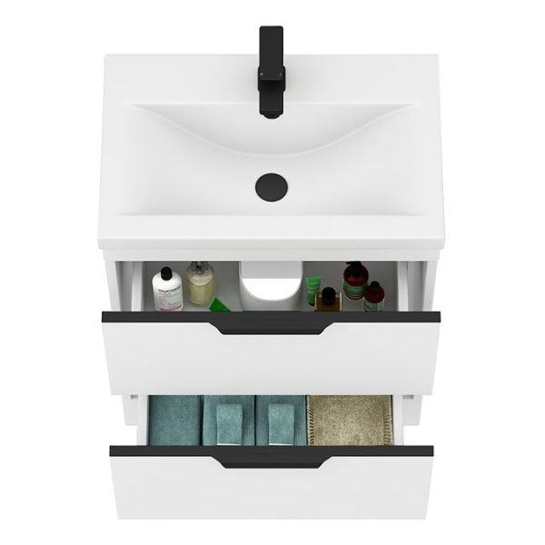 AquaSure Tribeca Waterproof PVC Vanity Unit Gloss White   600mm with Matt Black Handles - Image 4