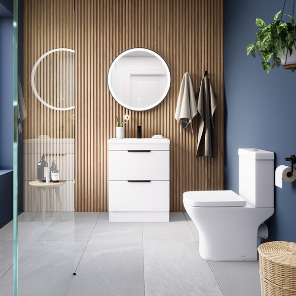 AquaSure Tribeca Waterproof PVC Vanity Unit Gloss White   600mm with Matt Black Handles - Image 2