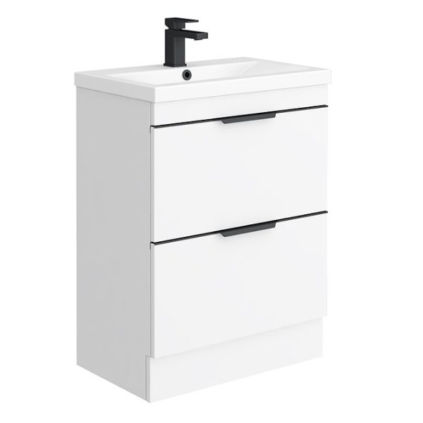 AquaSure Tribeca Waterproof PVC Vanity Unit Gloss White   600mm with Matt Black Handles - Image 6