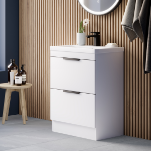 AquaSure Tribeca Waterproof PVC Vanity Unit Gloss White   600mm with Matt Black Handles