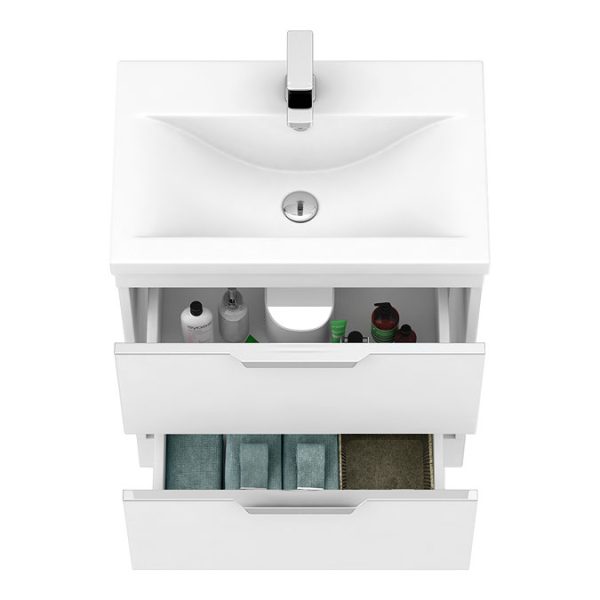 AquaSure Tribeca Waterproof PVC Wall Hung Vanity Unit Gloss White   600mm with Chrome Handles - Image 4