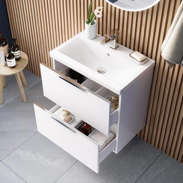 AquaSure Tribeca Waterproof PVC Wall Hung Vanity Unit Gloss White   600mm with Chrome Handles - Image 7