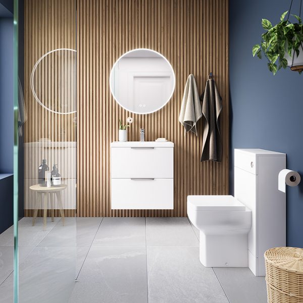 AquaSure Tribeca Waterproof PVC Wall Hung Vanity Unit Gloss White   600mm with Chrome Handles - Image 2