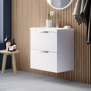 AquaSure Tribeca Waterproof PVC Wall Hung Vanity Unit Gloss White   600mm with Chrome Handles