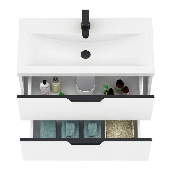 AquaSure Tribeca Waterproof PVC Wall Hung Vanity Unit Gloss White   800mm with Matt Black Handles - Image 4