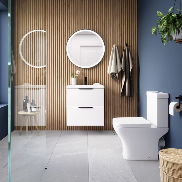 AquaSure Tribeca Waterproof PVC Wall Hung Vanity Unit Gloss White   600mm with Matt Black Handles - Image 2