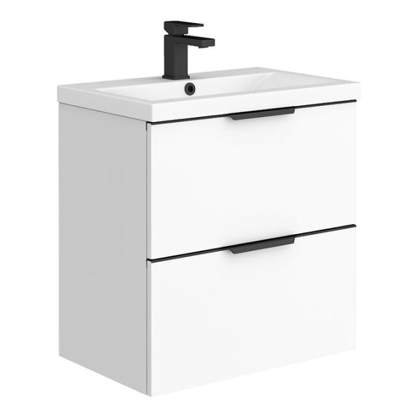 AquaSure Tribeca Waterproof PVC Wall Hung Vanity Unit Gloss White   600mm with Matt Black Handles - Image 6