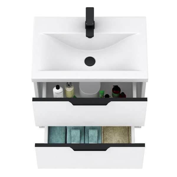 AquaSure Tribeca Waterproof PVC Wall Hung Vanity Unit Gloss White   600mm with Matt Black Handles - Image 5