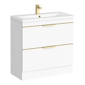 AquaSure Tribeca Waterproof PVC Vanity Unit Gloss White   800mm with Brushed Brass Handles