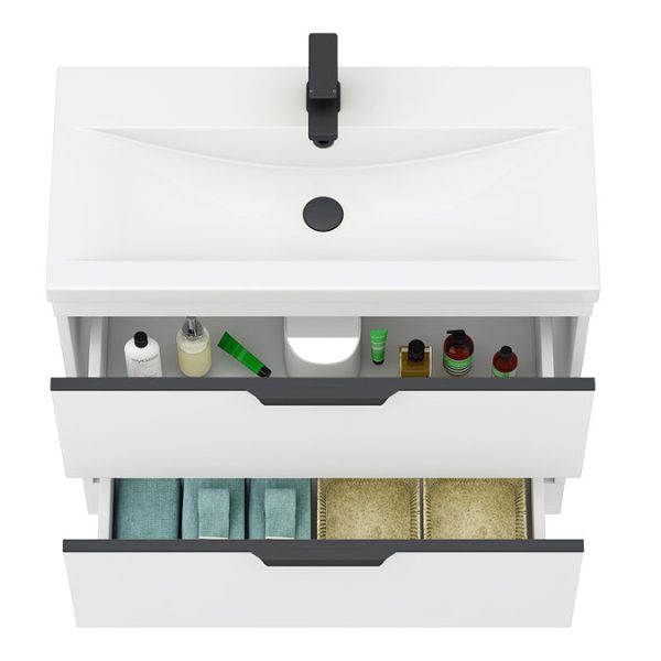 AquaSure Tribeca Waterproof PVC Vanity Unit Gloss White   800mm with Matt Black Handles - Image 4