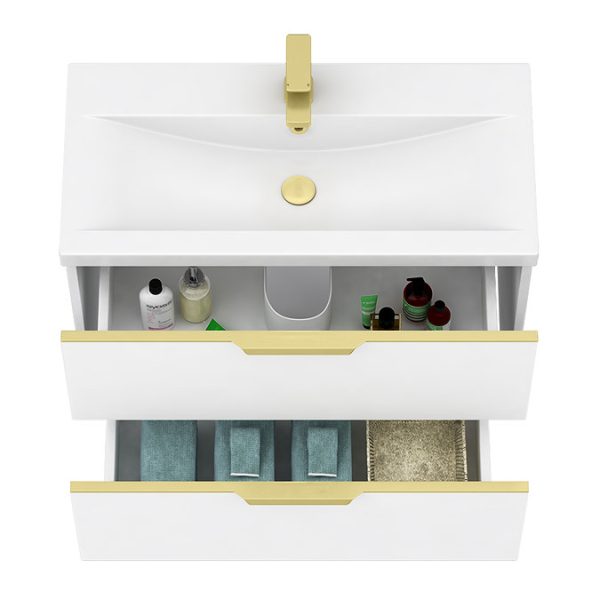AquaSure Tribeca Waterproof PVC Wall Hung Vanity Unit Gloss White   800mm with Brushed Brass Handles - Image 4