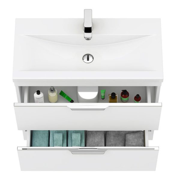 AquaSure Tribeca Waterproof PVC Wall Hung Vanity Unit Gloss White   800mm with Chrome Handles - Image 4