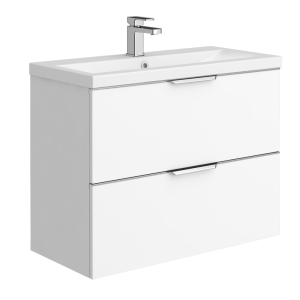 AquaSure Tribeca Waterproof PVC Wall Hung Vanity Unit Gloss White   800mm with Chrome Handles