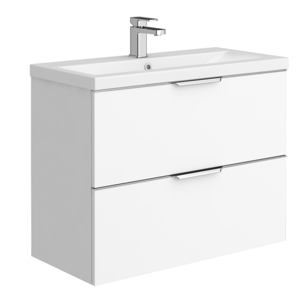 AquaSure Tribeca Waterproof PVC Wall Hung Vanity Unit Gloss White   800mm with Chrome Handles