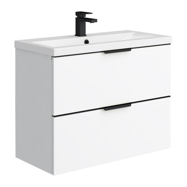 AquaSure Tribeca Waterproof PVC Wall Hung Vanity Unit Gloss White   800mm with Matt Black Handles