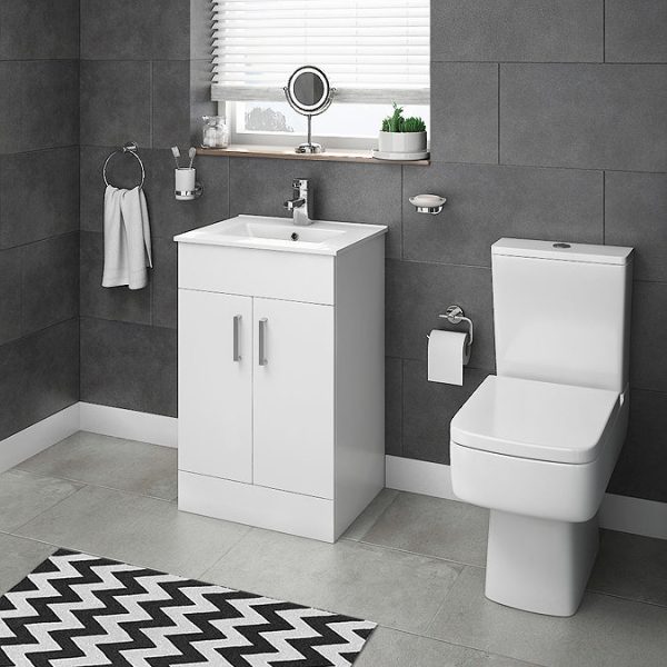 Toreno Small Vanity Sink With Cabinet   500mm Modern High Gloss White - Image 4