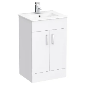 Toreno Small Vanity Sink With Cabinet   500mm Modern High Gloss White