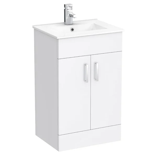 Toreno Small Vanity Sink With Cabinet   500mm Modern High Gloss White