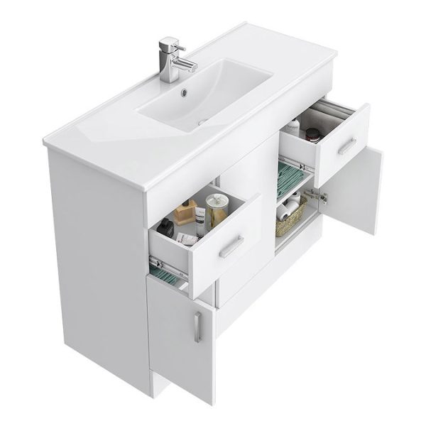 Toreno Vanity Sink With Cabinet   1000mm Modern High Gloss White - Image 4