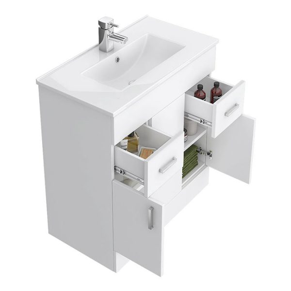 Toreno Vanity Sink With Cabinet   800mm Modern High Gloss White - Image 4