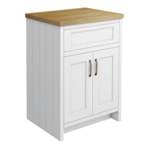 Chatsworth 610mm Traditional White Countertop Vanity with Beech Worktop & Antique Brass Handles