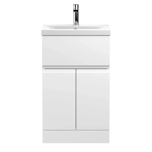 Hudson Reed Urban Satin White 500mm Floor Standing 2 Door/Drawer Vanity Unit