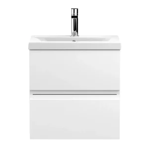 Hudson Reed Urban Satin White 500mm Wall Hung 2 Drawer Vanity Unit