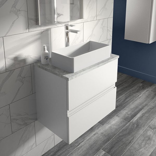 Hudson Reed Urban 600mm Satin White Vanity Unit   Wall Hung 2 Drawer Unit with Grey Worktop - Image 3