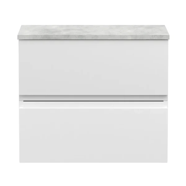 Hudson Reed Urban 600mm Satin White Vanity Unit   Wall Hung 2 Drawer Unit with Grey Worktop