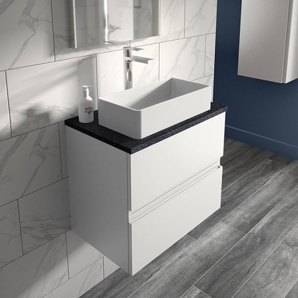 Hudson Reed Urban 600mm Satin White Vanity Unit   Wall Hung 2 Drawer Unit with Black Worktop - Image 3