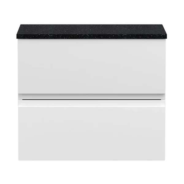 Hudson Reed Urban 600mm Satin White Vanity Unit   Wall Hung 2 Drawer Unit with Black Worktop